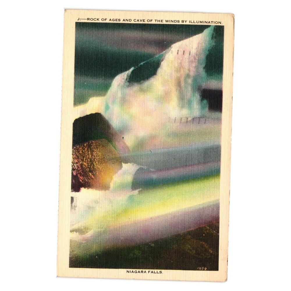 Niagara Falls Postcard Rock Of Ages Cave Of The Winds Illumination Vintage 1940